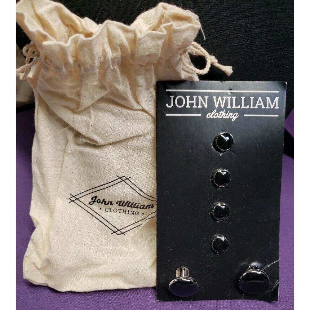 John William Clothing Cufflinks Set, Shiny Black Front, Silver Tone Back